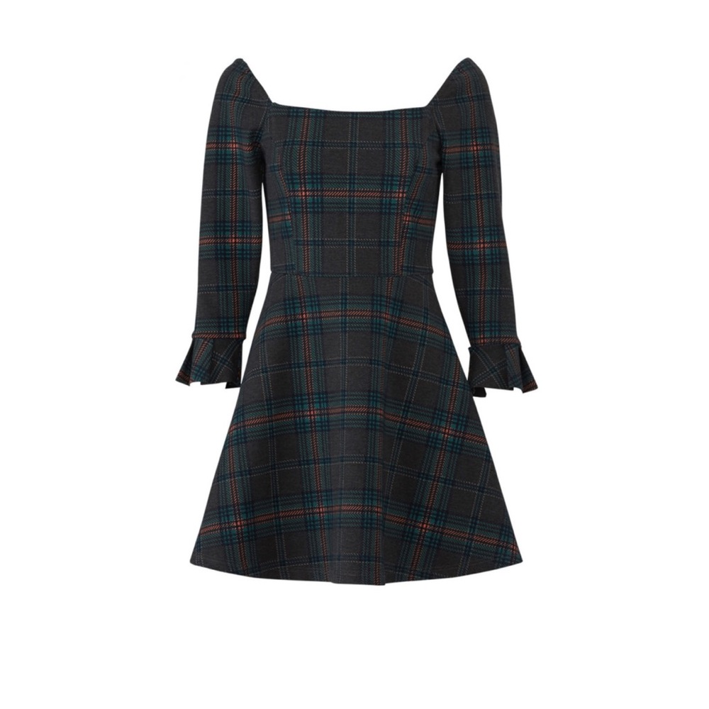 J.O.A. Plaid Wide Neck Dress S